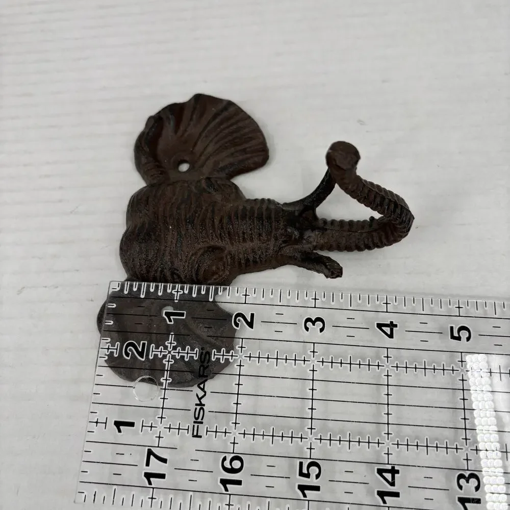 Elephant Wall Hook Cast Iron Brown Key Coat Towel Hanger Cabin Lodge Metal Decor